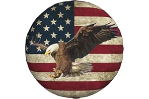 TGKBRMEA Spare Tire Cover for RV Camper Trailer Bald Eagle American Flag, Weatherproof Universal Wheel Cover for RV Travel Trailer Camper Truck 14inch