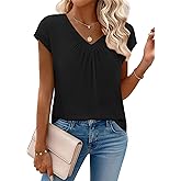 Zeagoo Womens Tops Short Sleeve V Neck Shirts Summer Dressy Casual Business Clothes Work Blouses Fashion Clothing Outfits