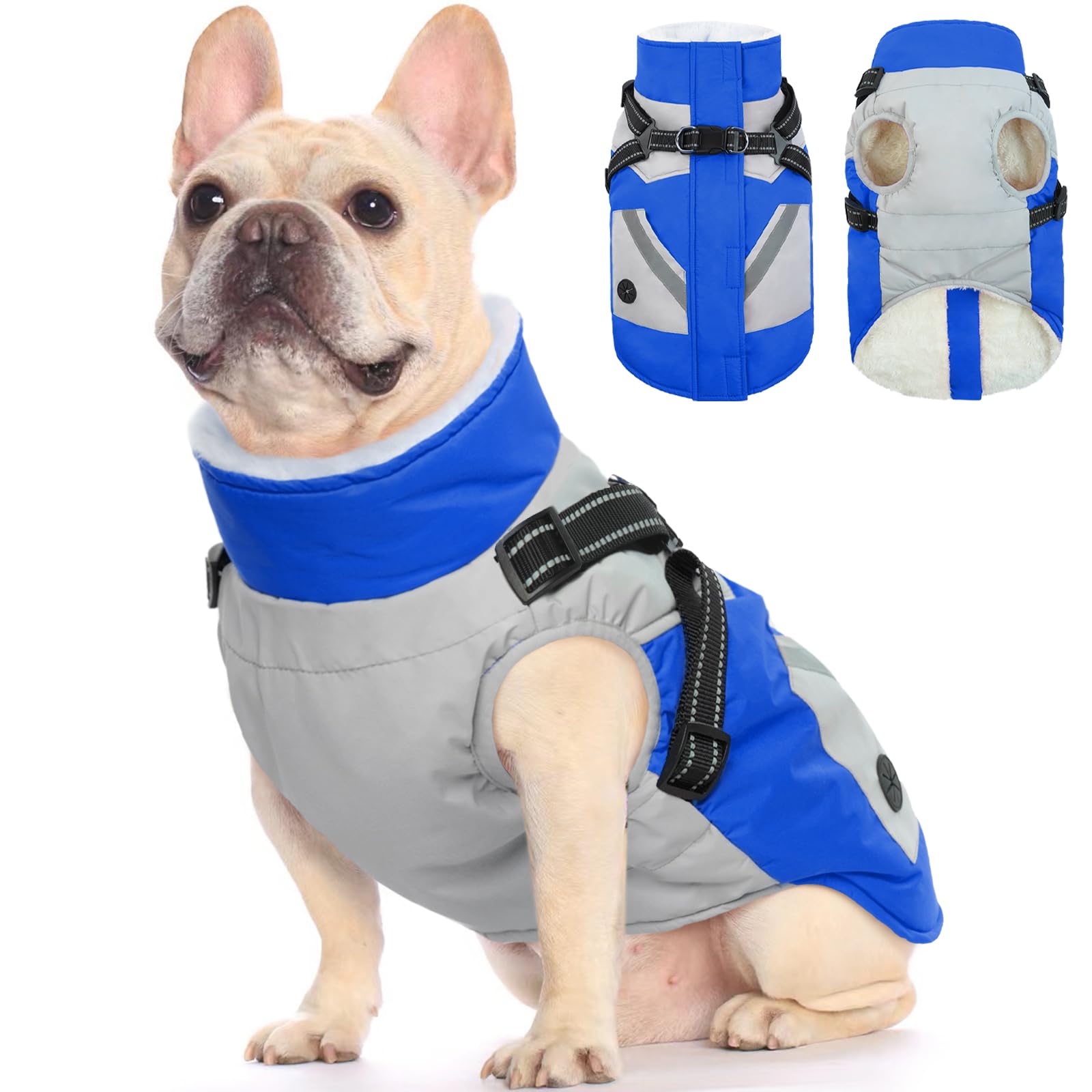 Photo 1 of *** PURPLE *** FUAMEY Dog Winter Jackets for Medium Dogs,Dog Coat with Harness Built in,Waterproof Dogs Snowsuits Warm Pet Jacket Zip Up Fleece Cold Weather Coats Reflective Puppy Vest with Pocket Blue M