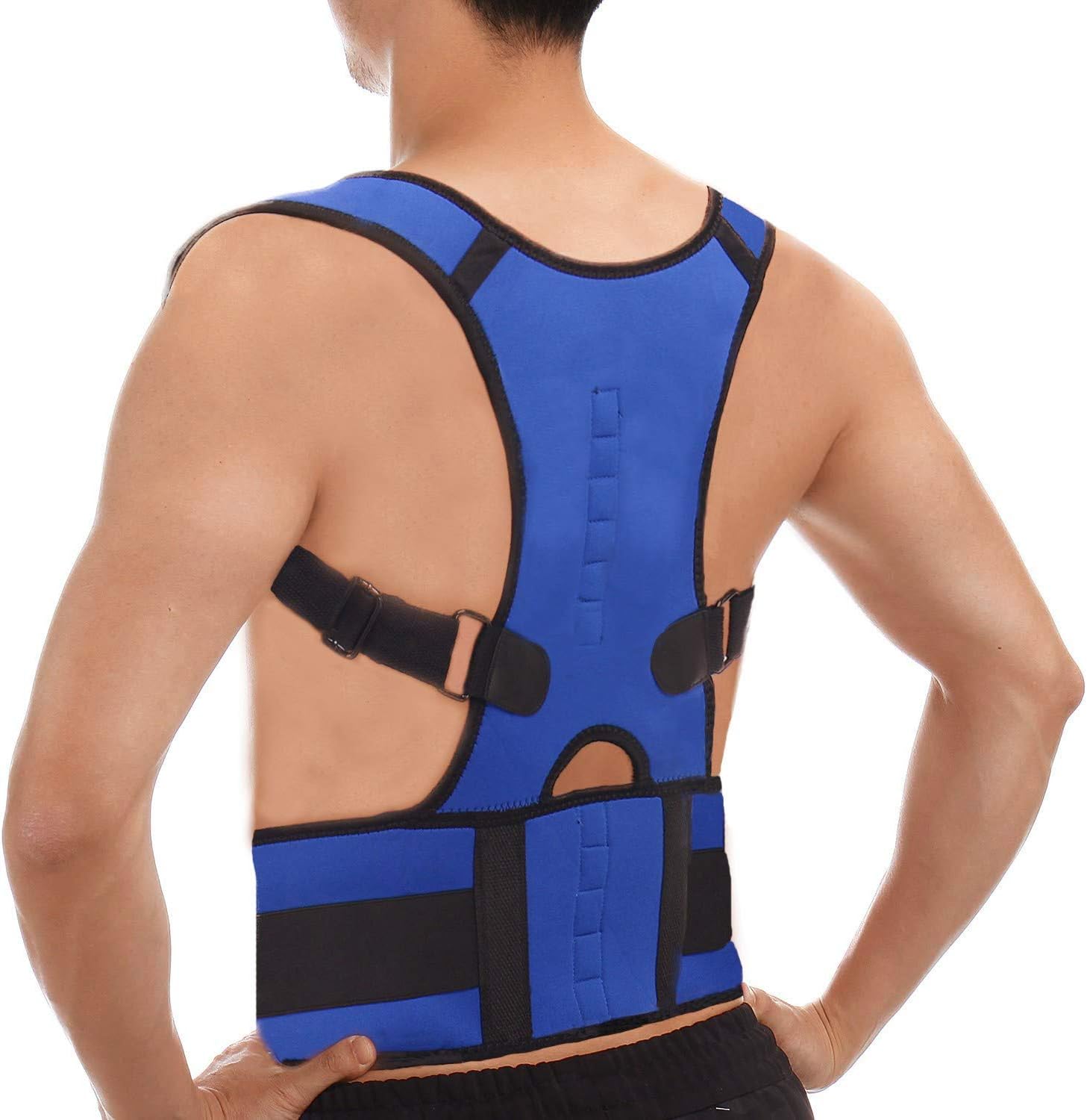 Back Brace Posture Corrector Spine Corrector slouch corrector Fully Adjustable Neoprene Spine Support Plus Size for man and women,Blue,2XL