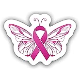 Breast Cancer Awareness Butterfly Sticker – 5 Inch Pink Ribbon Vinyl Decal for Cars, Laptops, Tumblers, Water Bottles, Notebooks – Waterproof & UV-Resistant Support and Survivor Gift - MKS1323