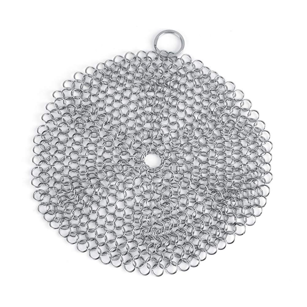Cast Iron Cleaner Stainless Steel Chainmail Scrubber Non-Scratch Mesh Scourer Cookware Cleaner for Skillet, Wok, Pot, Cast Iron Pans