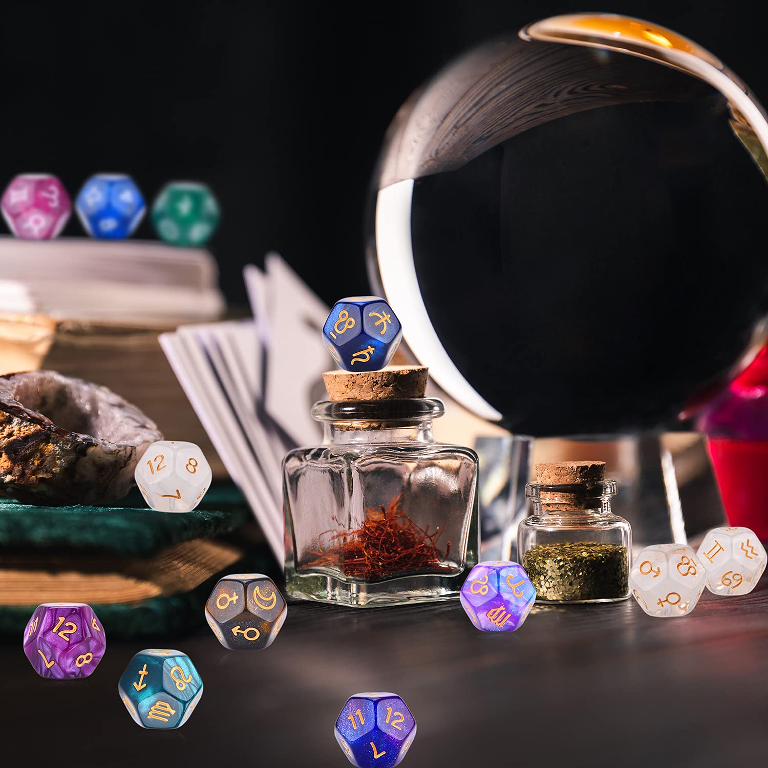 6 Sets Astrology Dice, Signs Planets Numbers 12-Sided Dice Divination Tool