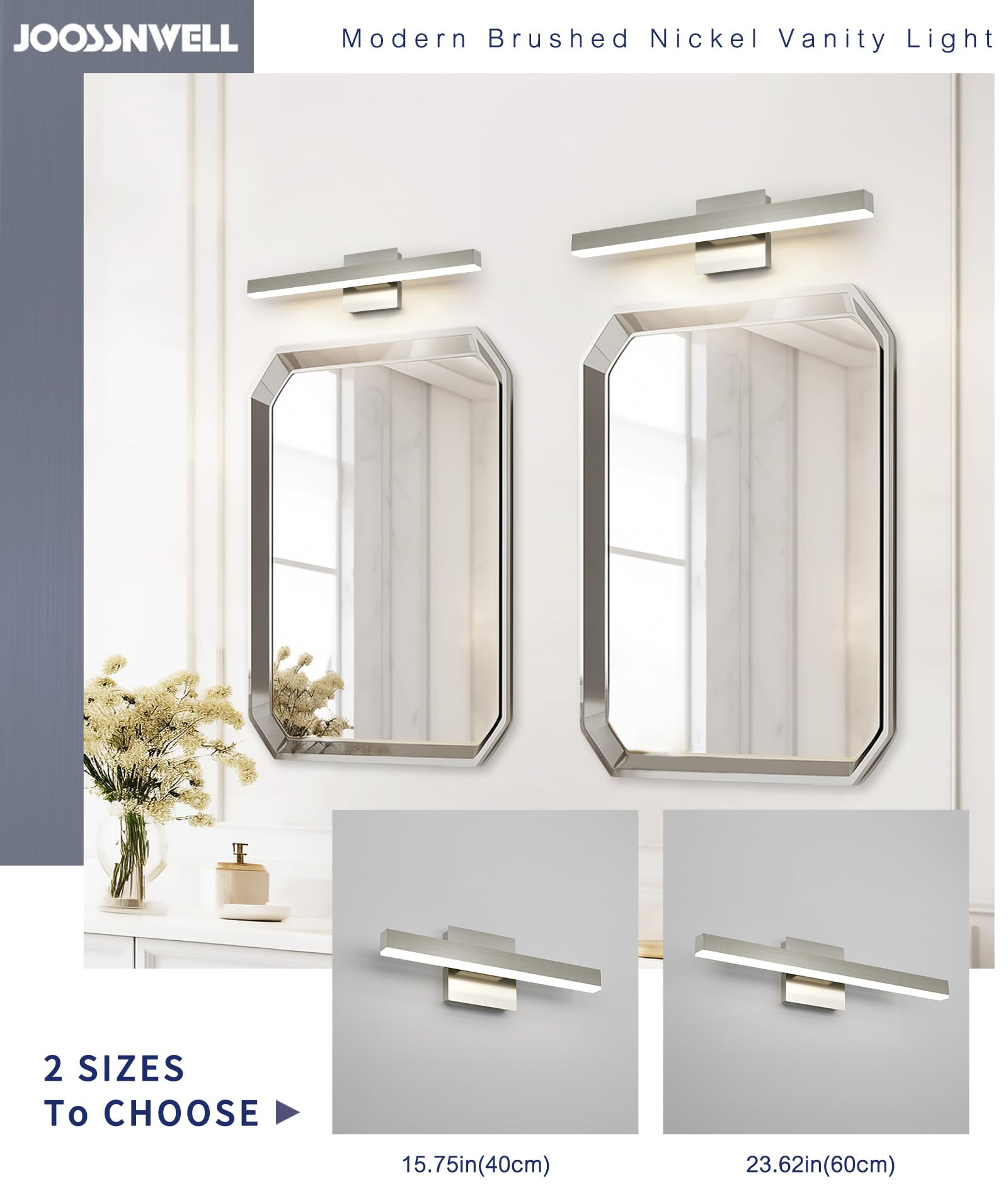 Joossnwell Bathroom Vanity Light Brushed Nickel Bathroom Light Fixtures Over Mirror 23.62 Inch ...
