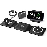Fold Magnetic Wireless Charger for iPhone: Compact Charging Pad Fit Travel | 3 in 1 Charging Station for Magsafe Apple Watch iPhone 17 16 15 14 13 12 &amp; Airpod - Lightweight Charger for Bedside Office