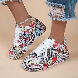 Breathable Low-top Lace-up Graffiti Running Shoes