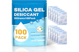 VOISEN 20 Gram 100 Pcs Color-Indicating Silica Gel Packets, Premium Food Grade Desiccant, Transparent Desiccant, Desiccant Packets for Storage, Premium Desiccant Packs for Food, Electronics, Closet