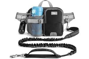 ETACCU Hands Free Dog Leash with Phone Pouch, Water Bottle Holder - Adjustable Waist Belt 19-38 Inch Belt Leash for Running, Reflective Shock Absorbing 37"-54" Extendable