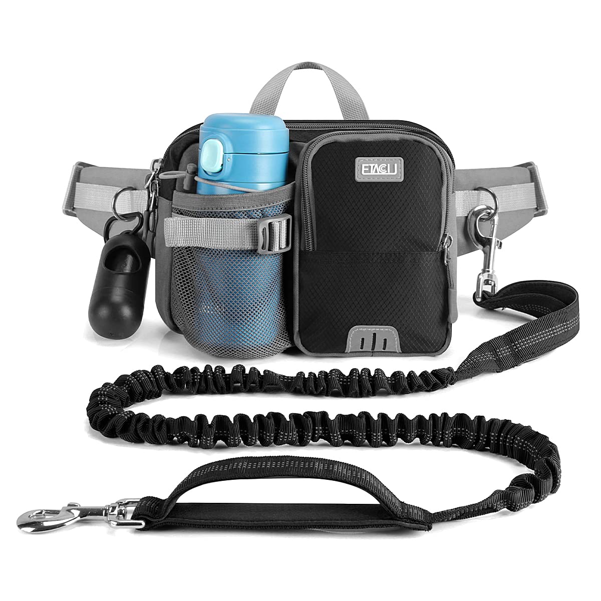 Photo 1 of ETACCU Hands Free Dog Leash with Phone Pouch, Water Bottle Holder - Adjustable Waist Belt 19-38 Inch Belt Leash for Running, Reflective Shock Absorbing 37"-54" Extendable