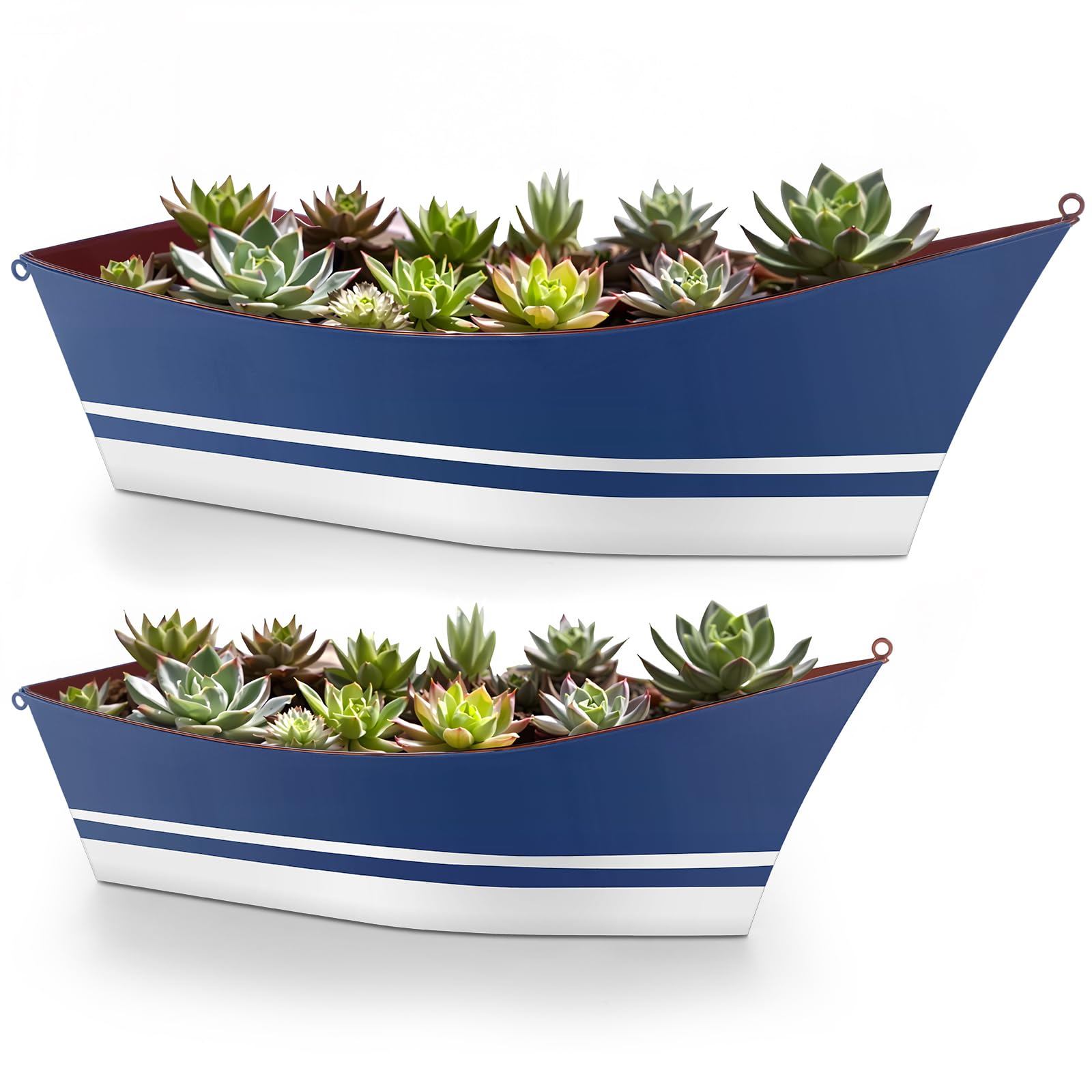 Photo 1 of Afarnook 2 Pcs Metal Boat Planters - Garden Boat Planters Nautical Metal Flower Tubs for Herbs, Succulents, Potted Plants, or Wedding Birthday Party Tabletop Decor