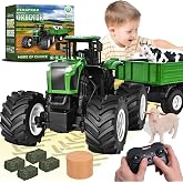Peagprav Remote Control Tractor Toy with RC Trailer -23.6 Inches 1/16 Scale RC Monster Truck- 2.4GHz Toddlers Farm Vehicle Toys Set for Boys Girls Kids Ages 3-8 Year Old Birthday Gift