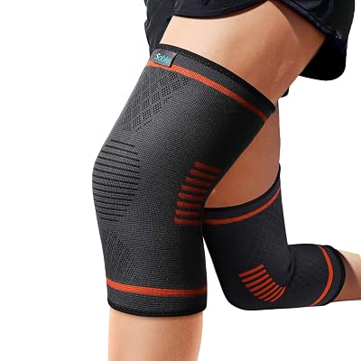 Sable Knee Brace for Men and Women Knee Compression Sleeves, 1 Pair FDA Registered Wraps Pads for Arthritis, ACL, Running, Pain Relief, Injury Recovery, Basketball and More Sports Orange, Medium