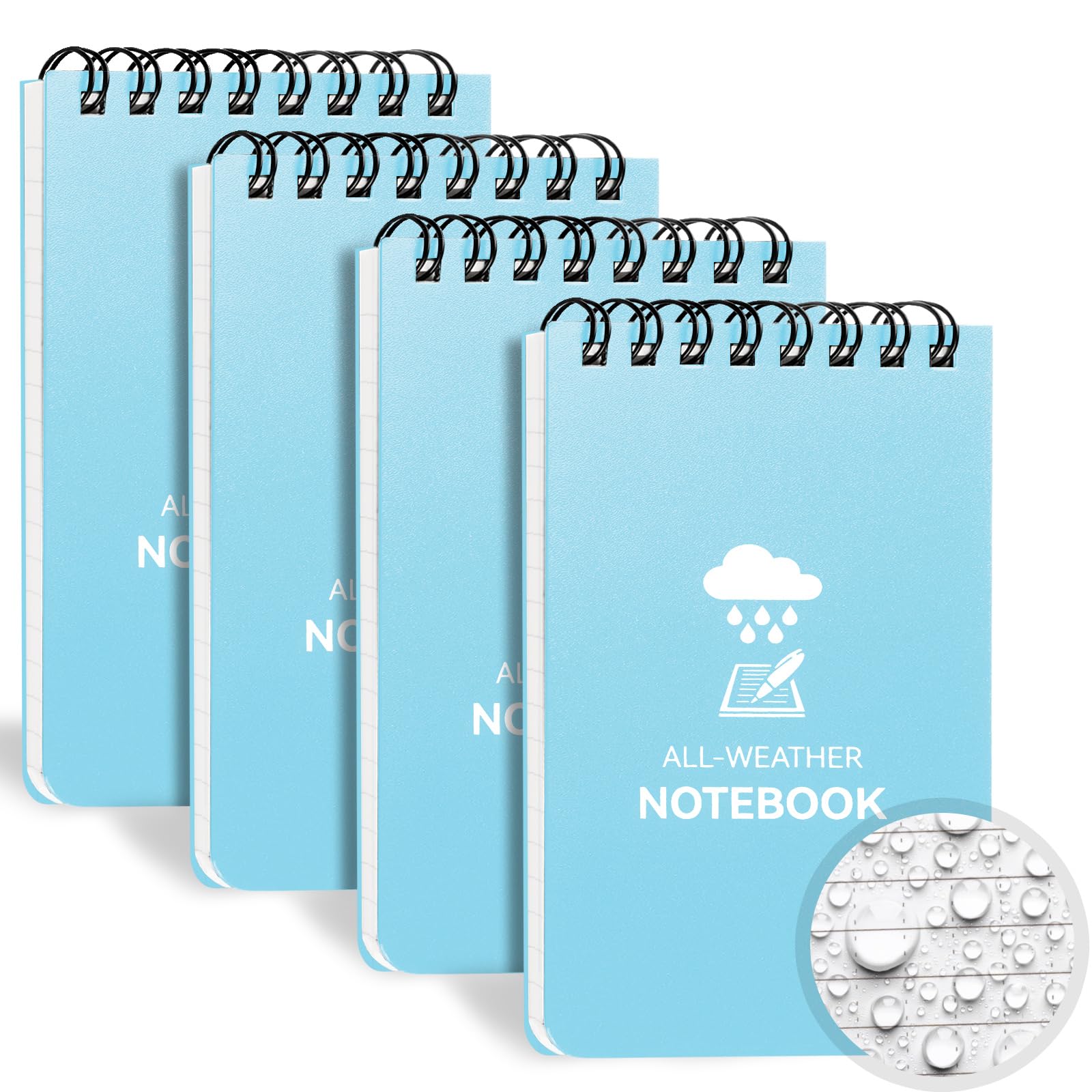 Photo 1 of COIDEA Waterproof Notebook, 4 Pack Top-Spiral Pocket Notepad, 3" x 5" Weatherproof NotePad, All Weather Police Pocket Notebook Little Memo Steno Note Pads for Outdoor Office School Recording, Blue