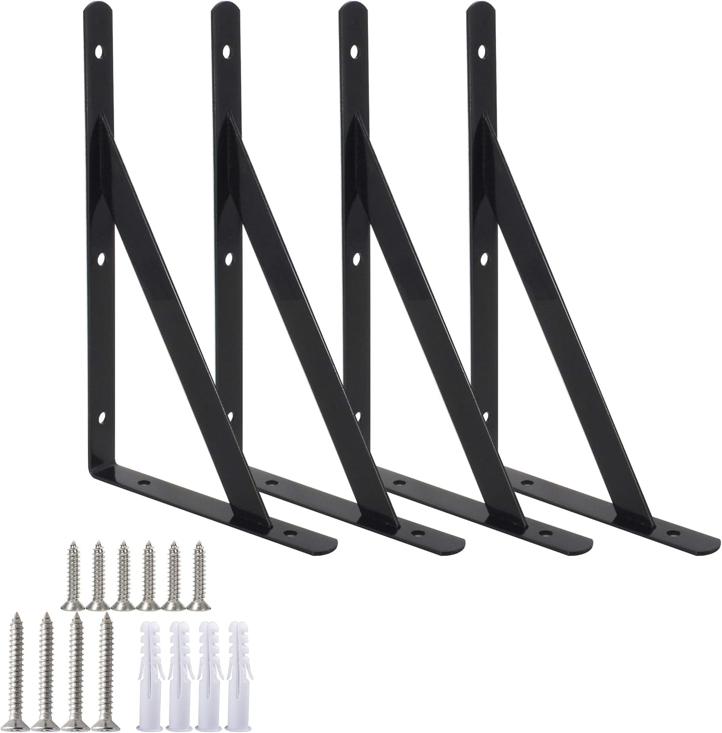 Heavy Duty Shelf Brackets Triangle Shelving Brackets Right Angle Wall Mounted Shelf Supporters Black 10 Inch Set of 4