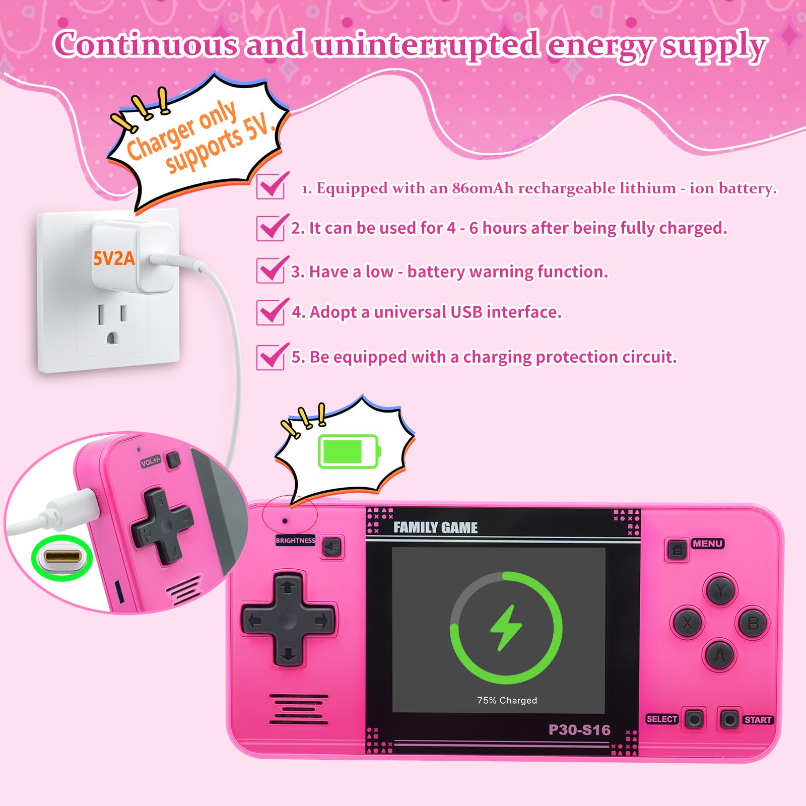 Handheld Game for Kids -Preloaded 220 Retro Video Games, Portable Gaming Player with Rechargeable Battery 3.0