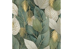 Watercolor Green Yellow Gold Leaf Modern Mosaic Peel and Stick Wallpaper Contact Paper Vintage Vinyl Stick on Wall Paper for 