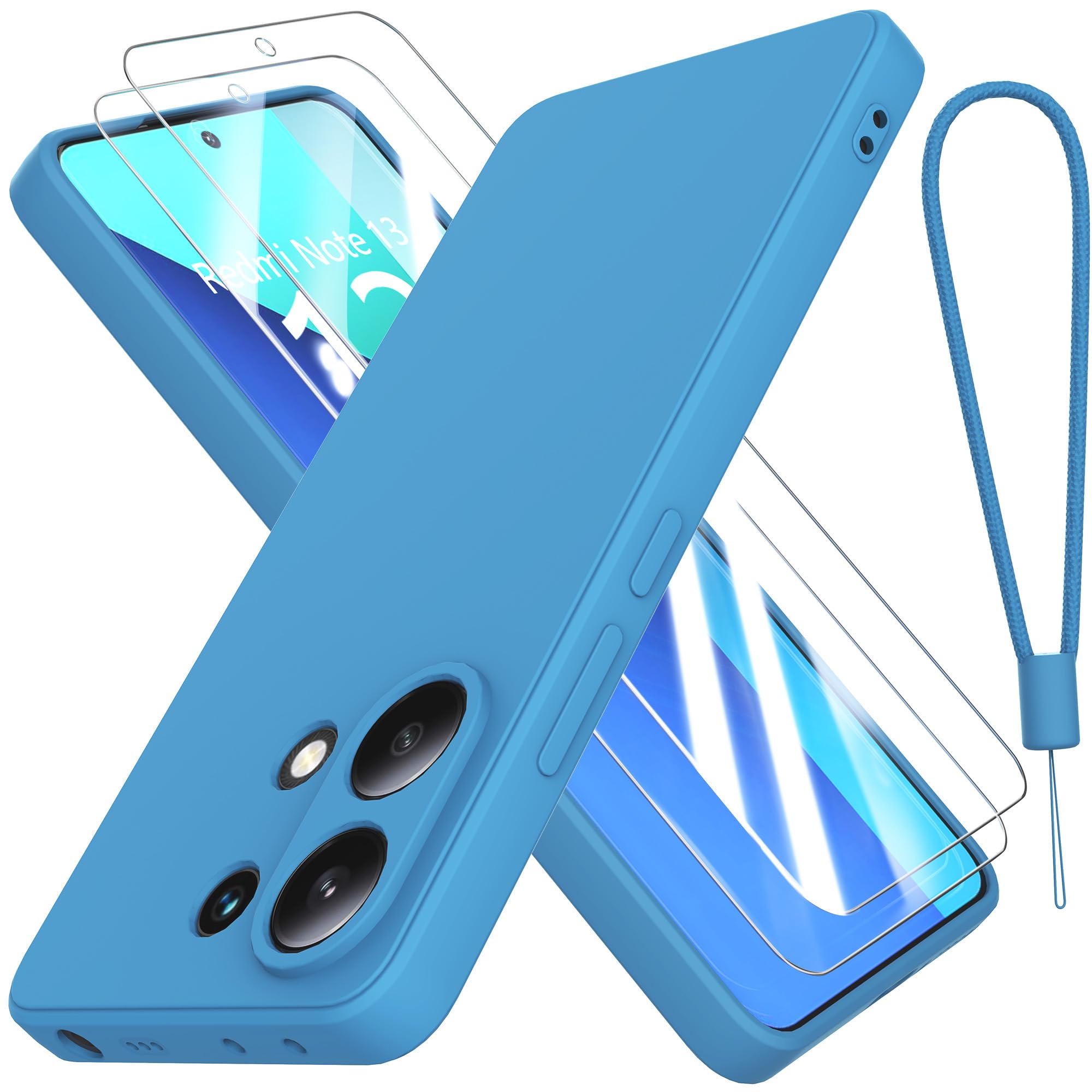 THIYUFUNS Case for Xiaomi Redmi Note 13 4G with 2 Tempered Glass Screen Protector, Redmi Note 13 Case Silicone Slim Fit Shockproof Anti-Scratch Compatible with Xiaomi Redmi Note 13 4G - Blue — image 1
