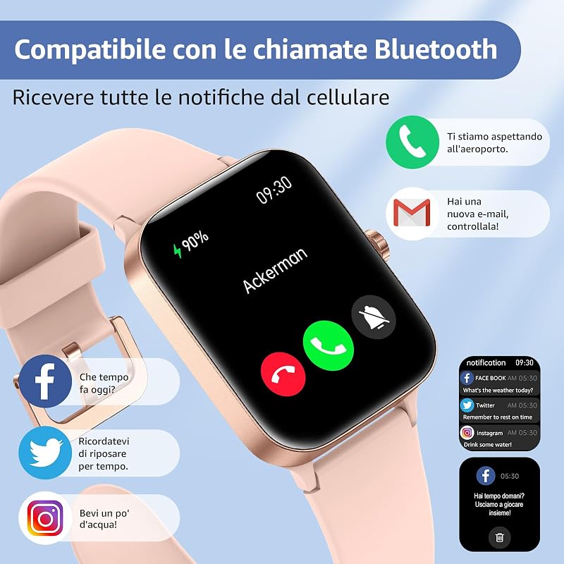 Smartwatch Uomo Donna,1.95" Orologio Smartwatch con Effettua/Risposta Chiamate,140+ Sportive Fitness Tracker con Pressione Sanguigna e Monitor Sonno,IP68 Smart Watch per Android/iOS — foto 6 di 6