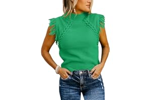 Saodimallsu Womens Sleeveless Sweater Vest Mock Neck Cable Knit Fringe Cap Sleeve Boho Trendy Pullover Tank Tops