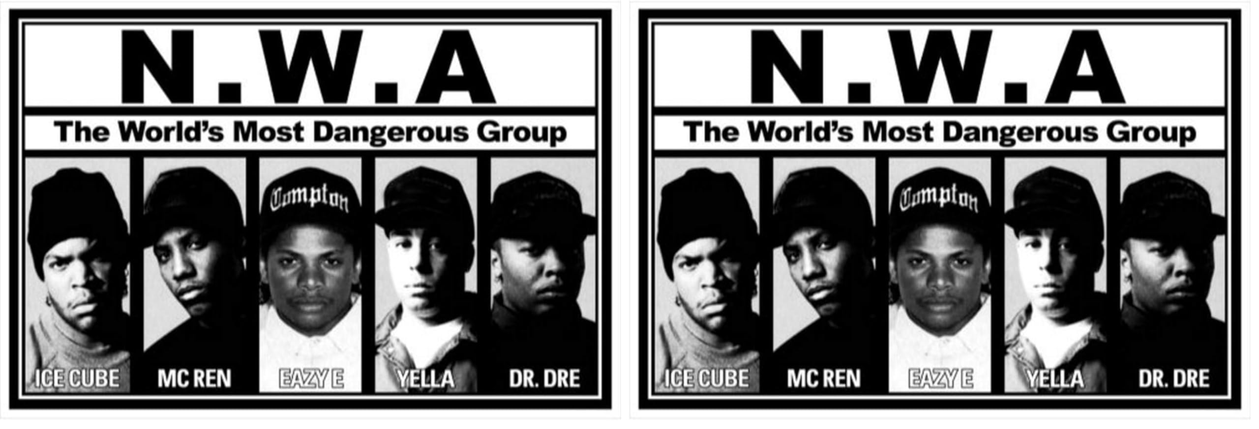Buyartforless N.W.A. Lineup 36x24 Music Art Print Poster - Ice Cube - MC Ren - Eazy E - Yella - Dr Dre, Black, White, Gray, (PW 51565) (Pack of 2) Image