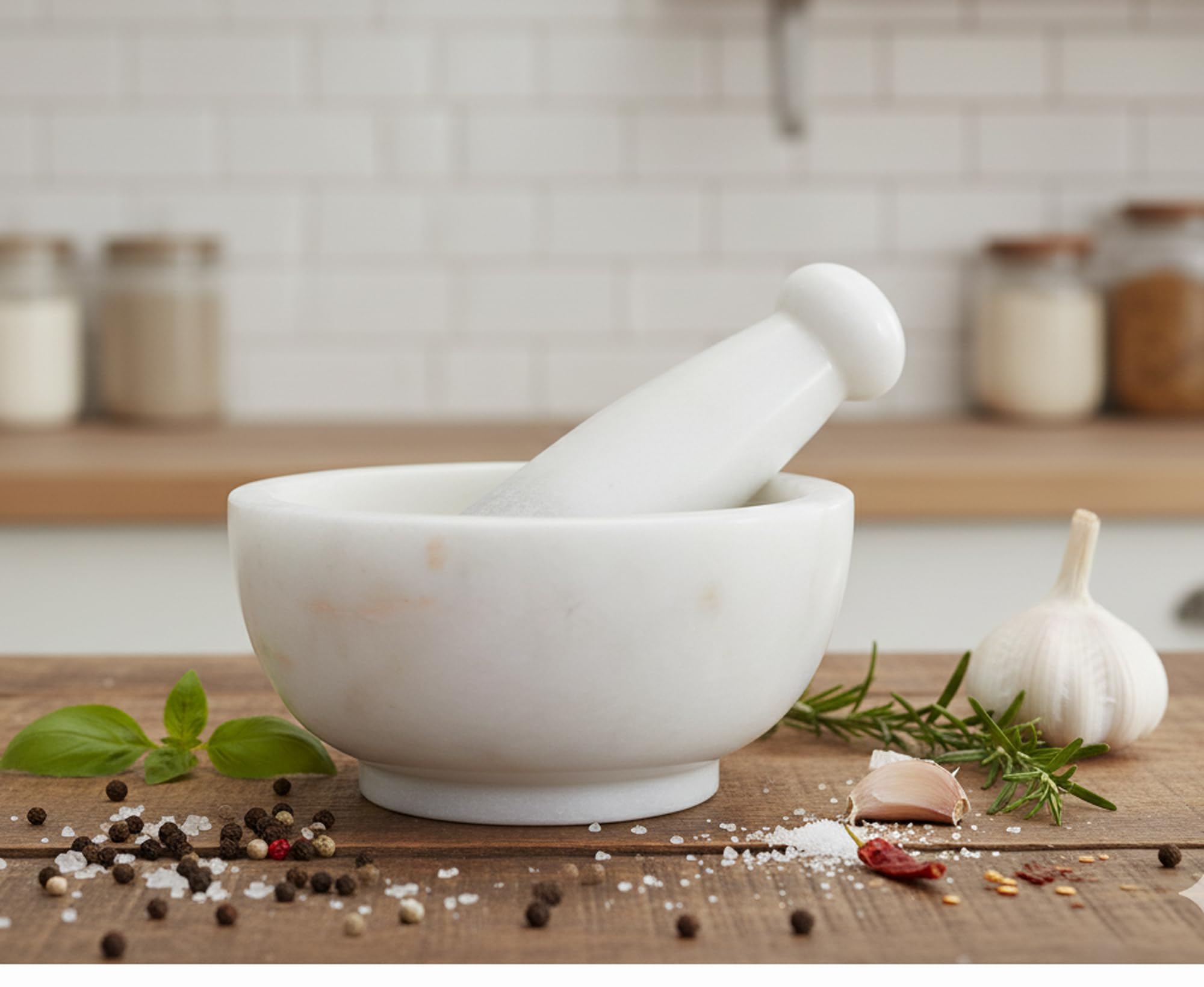 KLEO 6" Wide(BIG SIZE) WHITE Natural Marble Stone Mortar and Pestle Set as Spice, Medicine Grinder Masher - Okhli And Musal