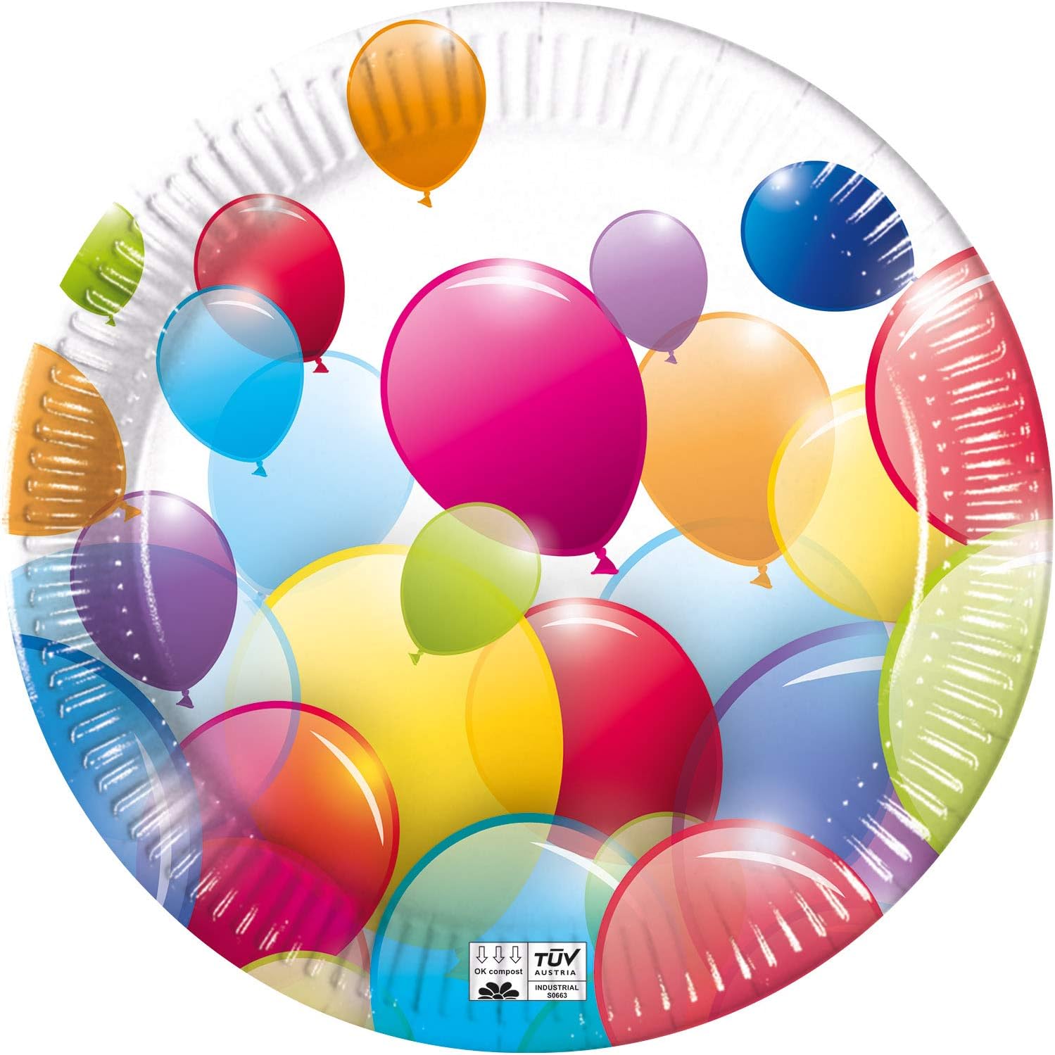 Procos 91656P Plates Paper Compostable Balloons, Multi-Colored, 23 centimeters