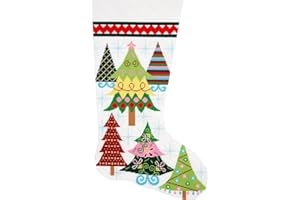 Alice Peterson Home Creations Holiday Edition Needlepoint Stocking Kit- Merry Christmas Trees- Large, Deluxe Size
