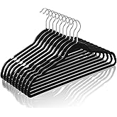 TIMMY 50 Plastic Hangers 17.7 Inch - Velvet Non-Slip, Space Saving Closet Organizers, Heavy Duty Slim Hangers for Pants, Shirts, Coats (Black, Ultra Thin & Durable)