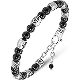 RTZN® Black Obsidian Bracelet for Men – Premium Artisan Handcrafted Authentic Mens Black Obsidian Jewelry Beaded Bracelets – Adjustable Length Skull & Evil Eye Bracelet for Women or Men