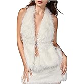 WDIRARA Women's Faux Fur Halter Vest Sleeveless Tie Backless Fuzzy Tank Top Rave Party Sexy Y2K