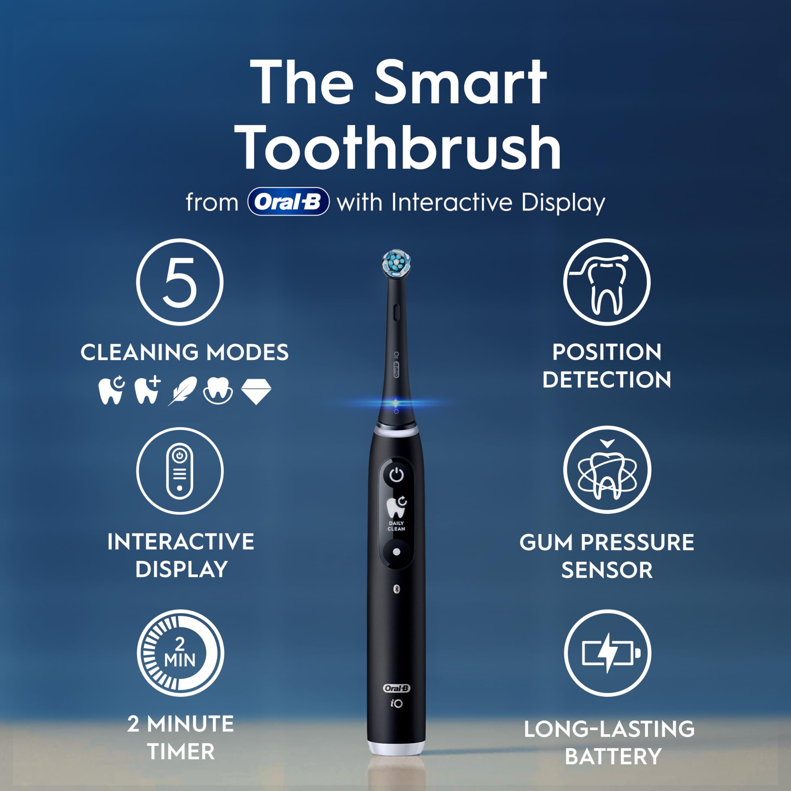 Oral-B iO6 Electric Toothbrushes For Adults, 3 Toothbrush Heads, Travel Case & Toothbrush Head Holder, 5 Modes With Teeth Whitening, 2 Pin UK Plug, Black