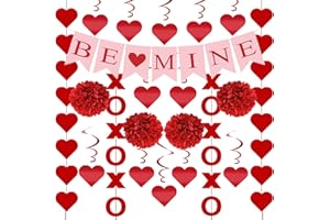 LABROSTAR 21Pcs Valentines Day Decorations Valentines Day Decor Pre-Assembled Hanging Heart Swirls BE Mine Love Heart XO Garlands Banner for Home Classroom Office Wedding Party