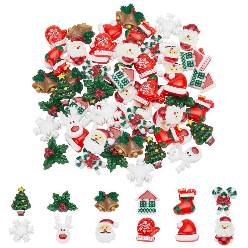 WEBEEDY 60 Pcs Christmas Tree Santa Claus Charms Christmas Resin Cabochons Flatback Resin Flatback Cabochon Craft Accessory Flatback Scrapbooking Embellishments for Xmas Crafting Decor Unique Gift