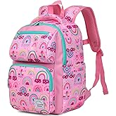 VASCHY Toddler Backpack for Girls, Kids Cute Kindergarten Daycare Children 7L Small Backpack Bookbag for School Travel Pink Rainbows