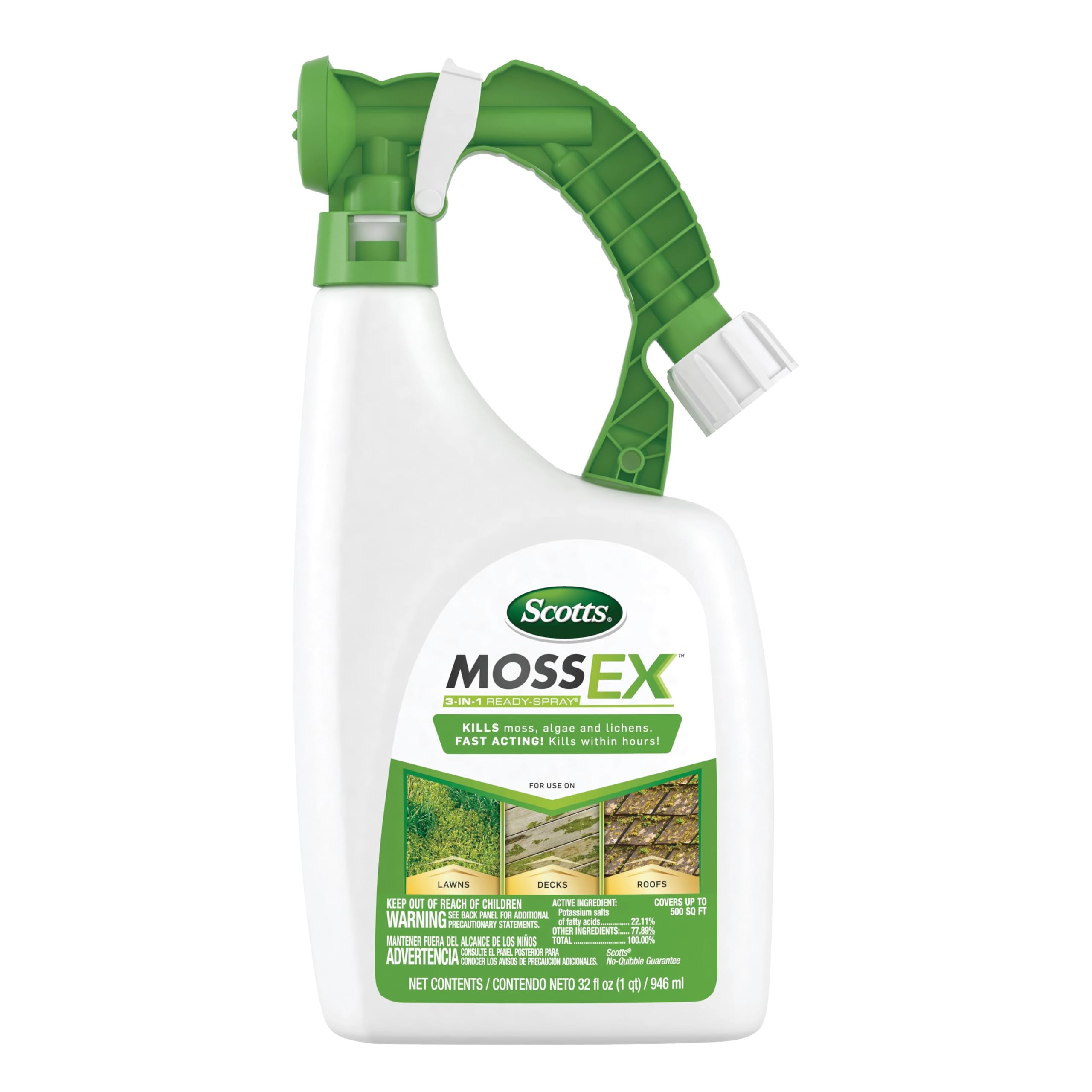 Photo 1 of Scotts MossEx 3-in-1 Ready Spray, Kills Moss, Algae and Lichens, Fast Acting, Use on Lawns, Roofs, and Patios, 32 fl. oz.