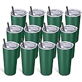 VEGOND 20oz Tumbler Stainless Steel Tumbler with Lid And Straw Vacuum Insulated Double Wall Travel Coffee Mug(dark green package 12)