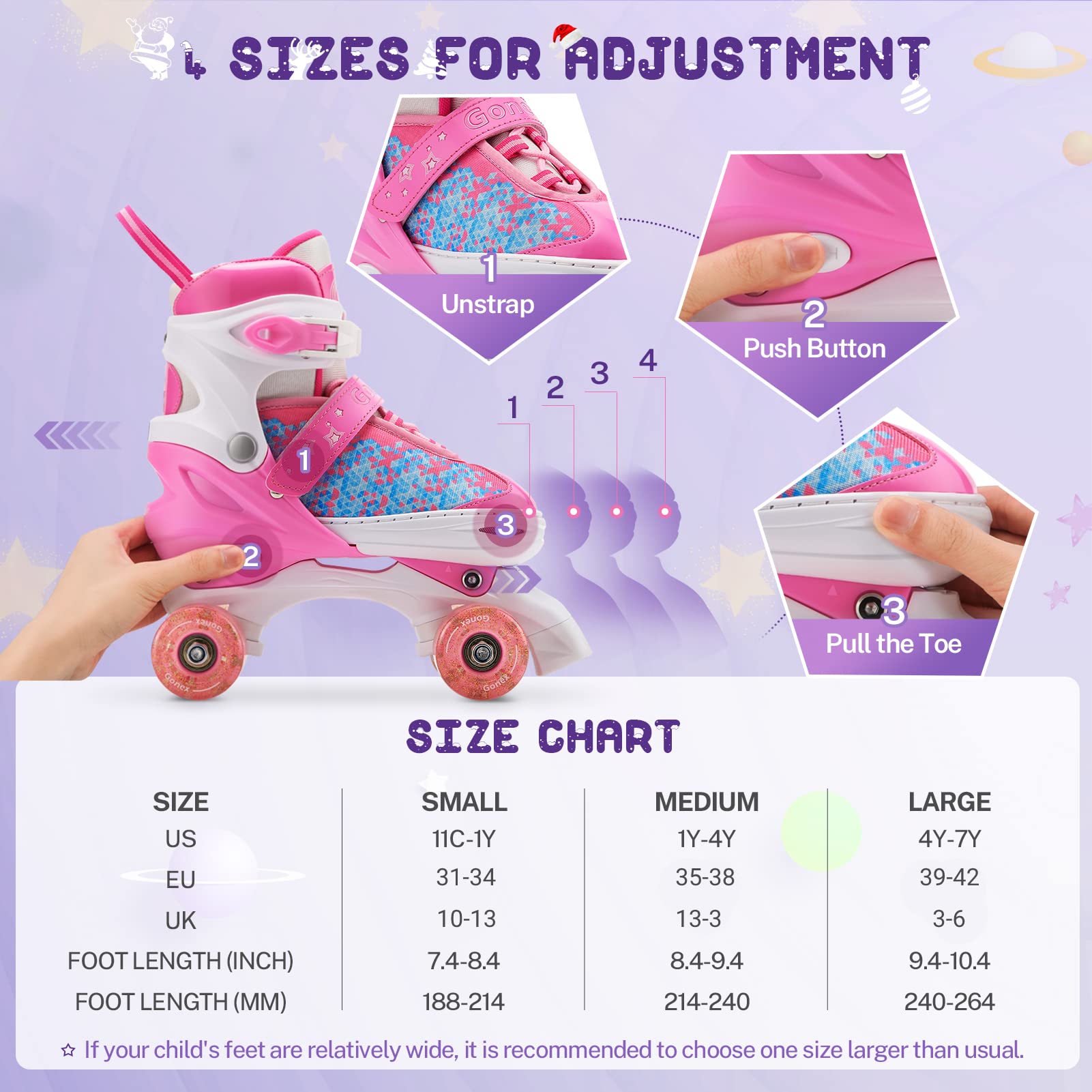 Gonex Verstellbar Rollschuhe, Leuchtenden Rädern Roller Skates für Mädchen Jungen Kinder Erwachsene (S (31-34) EU, ROSA) 6