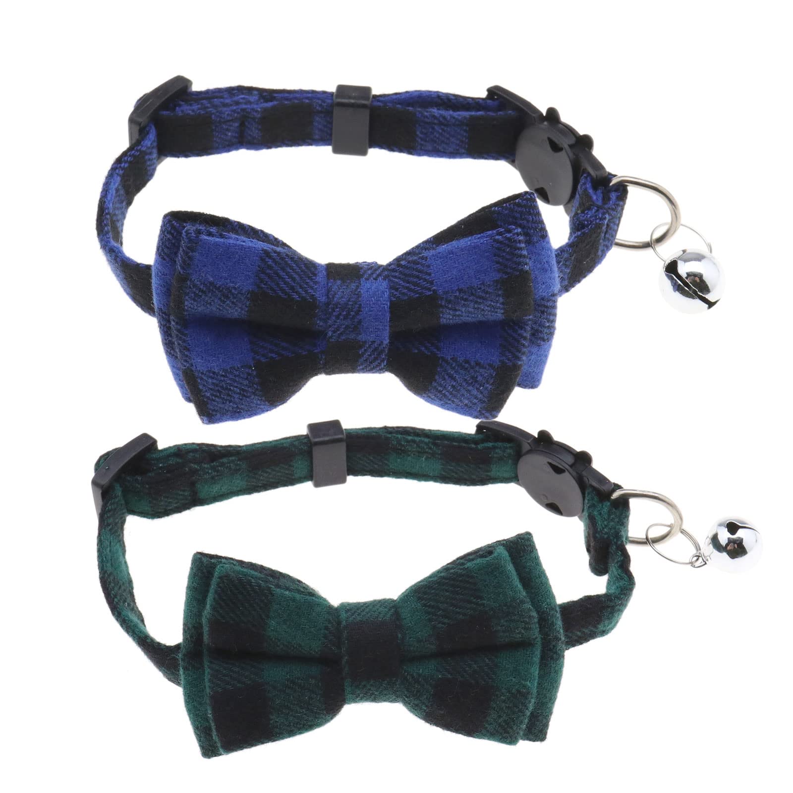 Be In Your Mind 2PCS Dog Collars with Bell and Bow Tie Cute Plaid Collars with Soft Comfortable Bowknot and Adjustable Buckle for Dogs Cats Pets Blue Green S Size