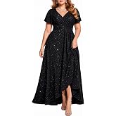 Pinup Fashion Plus Size Formal Evening Glitter Cocktail Wedding Guest Dress | Glitter knit, sweetheart neckline, front slit, asymmetrical hem, maxi long, gala, prom, new year eve, formal evening party
