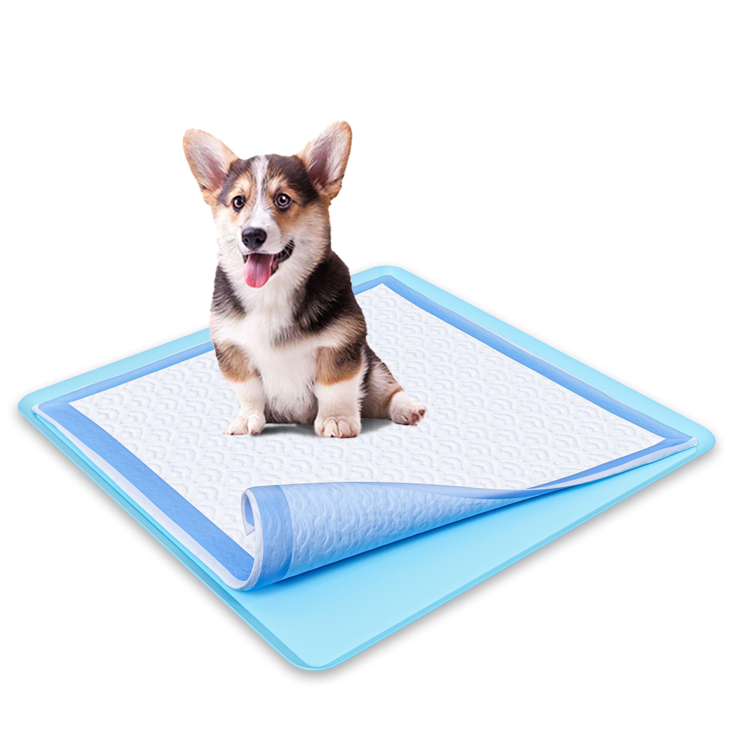 Photo 1 of TidyFriend Dog Pee Pad Holder Tray Fits for 24” x 24” Wee Wee Pee Pads - Stable Grip, Raised Edges, Quick-Wipe Silicone Surface Dog Potty Tray Holder for Indoor Flooring Protection (Sky Blue)