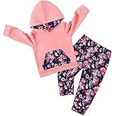 mikiumkee Toddler Girl Clothes 1-6Y Hooded Sweatshirt+Floral Pants 2Pcs Toddlers Girls Outfits Sweatsuits