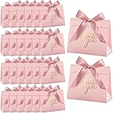 CINSOEN 24 PCS Thank You Gift Bags, 4.7x4.1x2.5 Inches Mini Baby Shower Favors Pink Small Party Favor Bags with Ribbon Candy Gift Boxes for Valentine Wedding Bridal Birthday Party Classroom School