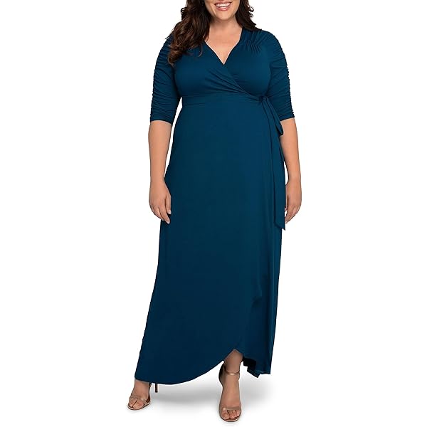 fitted lace wedding dress Kiyonna Women's Plus Size Vienna Maxi Dress | Long Casual Dress with  Sleeves for Special Occasions, Weekend, or Vacation