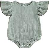 iddolaka Newborn Infant Baby Girl Fly Sleeve Solid Ruffle Romper Bubble Bodysuit Jumpsuit Casual Clothes One Piece Outfit