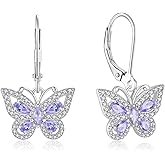 Oskani Butterfly Leverback Dangle Earrings for Women 925 Sterling Silver 5A Cubic Zirconia Jewelry for Valentine Mother's Day Birthday Gifts for Her