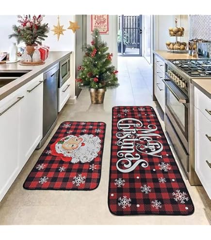 Christmas Kitchen Rugs, Sets Of 3 Non-Slip Washable Rug Rubber Backing Christmas Decoration Home Comfort Floor Mat Entryway Hallway Gingerbread Man 17 X3 - View #13