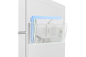 DOCMON Magnetic File Holder, Mesh Wall File Organizer for File Cabinets Refrigerator, Magnetic Book Shelf for Whiteboard, Foldable Mails Magazines Document Organizer for Office School Home - White