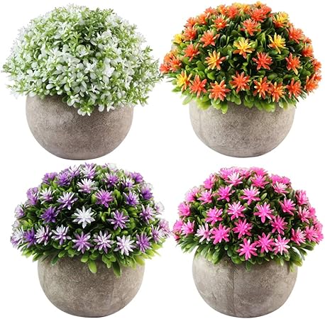 Amazon Com Vosarea 4pcs Artificial Potted Plants Set Fake Flower