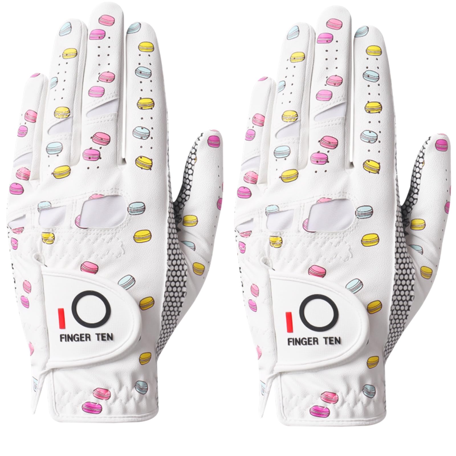 FINGER TEN Golf Gloves Ladies Left Hand with Non Slip Palm All Weather Soft Value 2 Pack, Women Golf Glove Rain Grip Weathersof Flexible (Medium,Left,White)