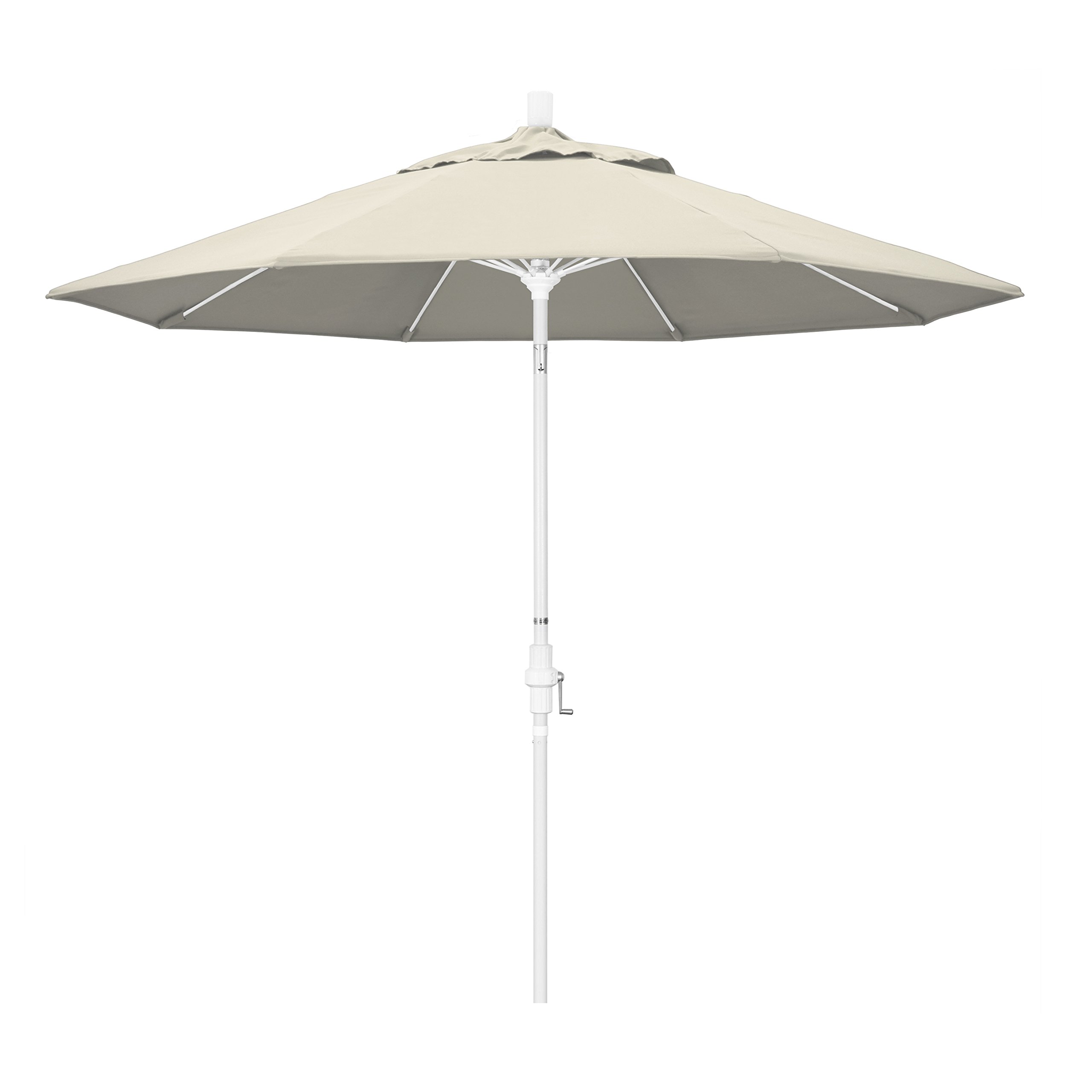 Photo 1 of **UMBRELLA USED AND DIRTY, NEEDS CLEANING**California Umbrella 9' Round Aluminum Pole Fiberglass Rib Market Umbrella, Crank Lift, Collar Tilt, White Pole, Antique Beige Olefin